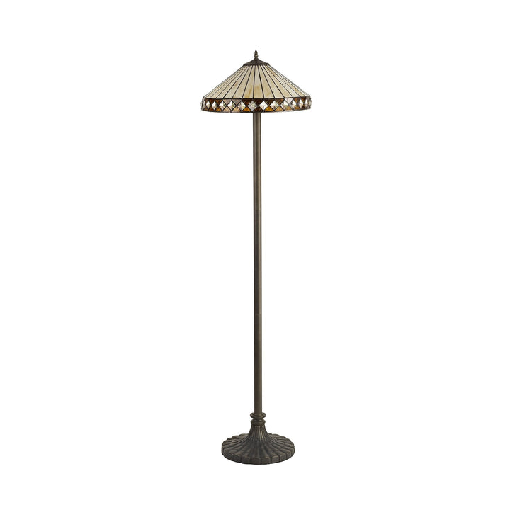 Nelson Lighting NLK02379 Tink 2 Light Stepped Design Floor Lamp With 40cm Tiffany Shade Amber/Chrome/Brass