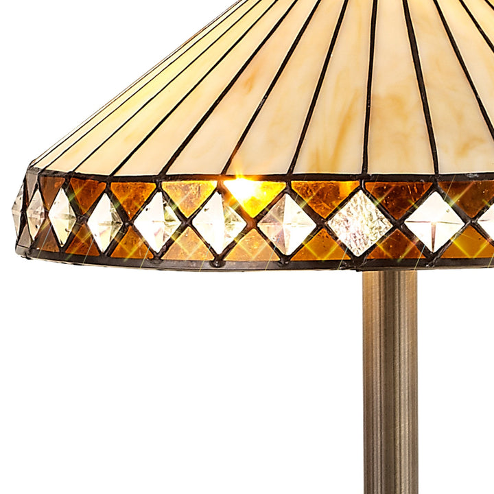 Nelson Lighting NLK02379 Tink 2 Light Stepped Design Floor Lamp With 40cm Tiffany Shade Amber/Chrome/Brass