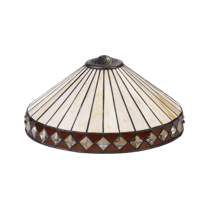 Nelson Lighting NLK02379 Tink 2 Light Stepped Design Floor Lamp With 40cm Tiffany Shade Amber/Chrome/Brass