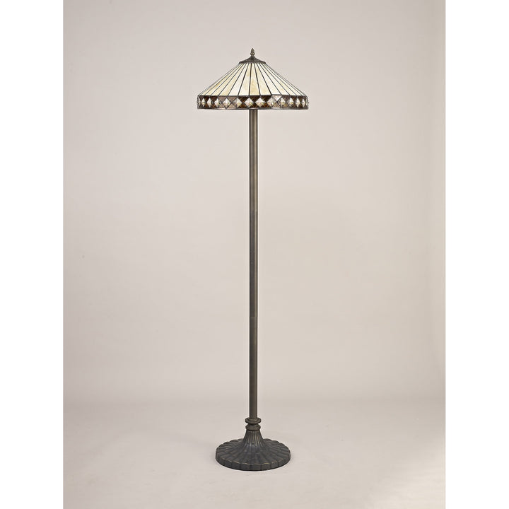 Nelson Lighting NLK02379 Tink 2 Light Stepped Design Floor Lamp With 40cm Tiffany Shade Amber/Chrome/Brass