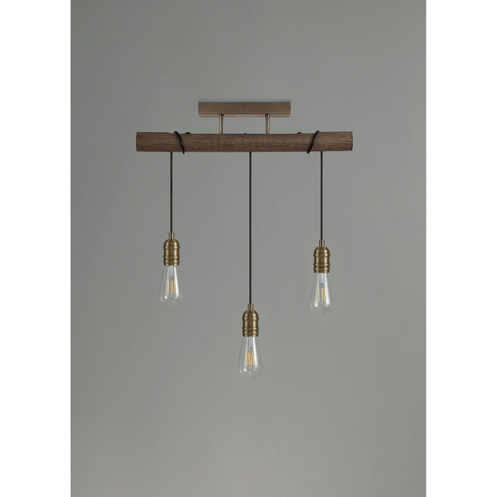 Nelson Lighting NL77459 Tuba Flush Ceiling 3 Light Medium Oak/Antique Brass