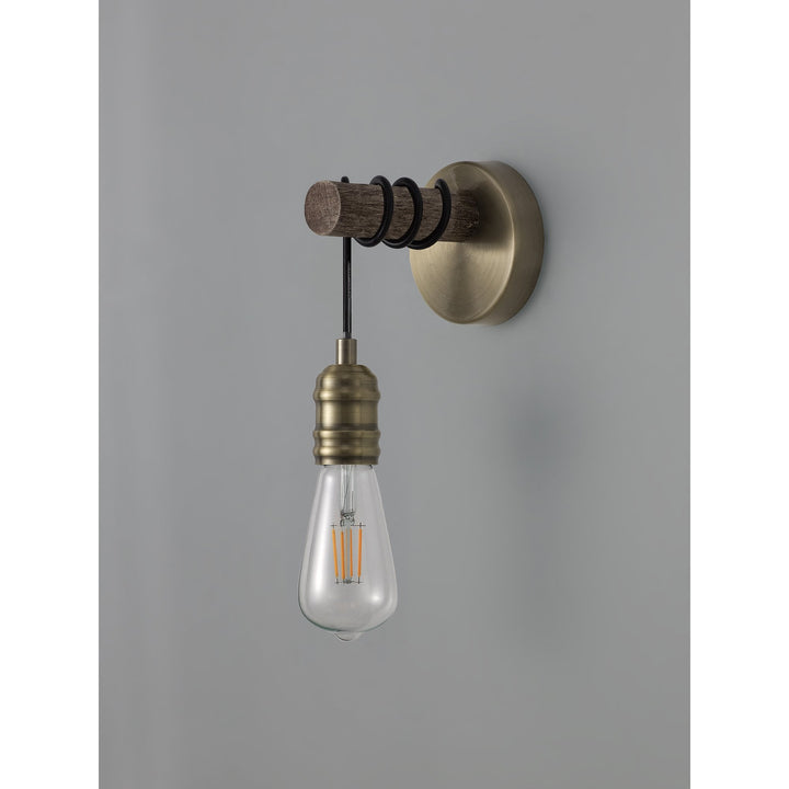 Nelson Lighting NL77489 Tuba Wall Lamp 1 Light Medium Oak/Antique Brass