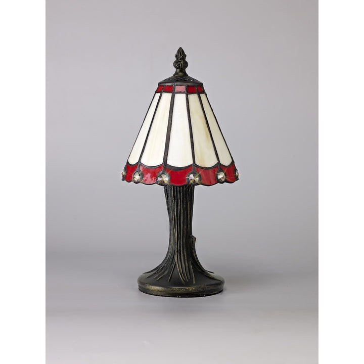 Nelson Lighting NL72329 Umbrian Tiffany Table Lamp Cream/Red/Clear Crystal Shade