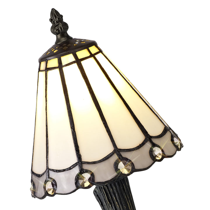 Nelson Lighting NL72349 Umbrian Tiffany Table Lamp White/Grey/Clear Crystal Shade