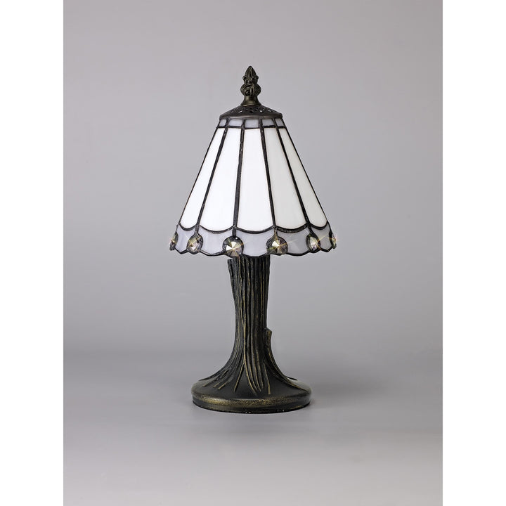 Nelson Lighting NL72349 Umbrian Tiffany Table Lamp White/Grey/Clear Crystal Shade