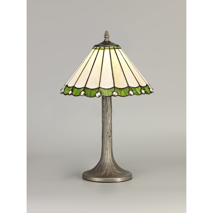 Nelson Lighting NLK02399 Umbrian 1 Light Tree Like Table Lamp With 30cm Tiffany Shade Green/Chrome/Crystal/Brass