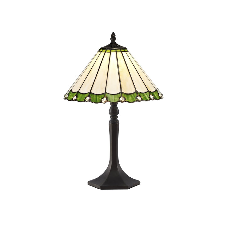 Nelson Lighting NLK02419 Umbrian 1 Light Octagonal Table Lamp With 30cm Tiffany Shade Green/Chrome/Crystal/Brass