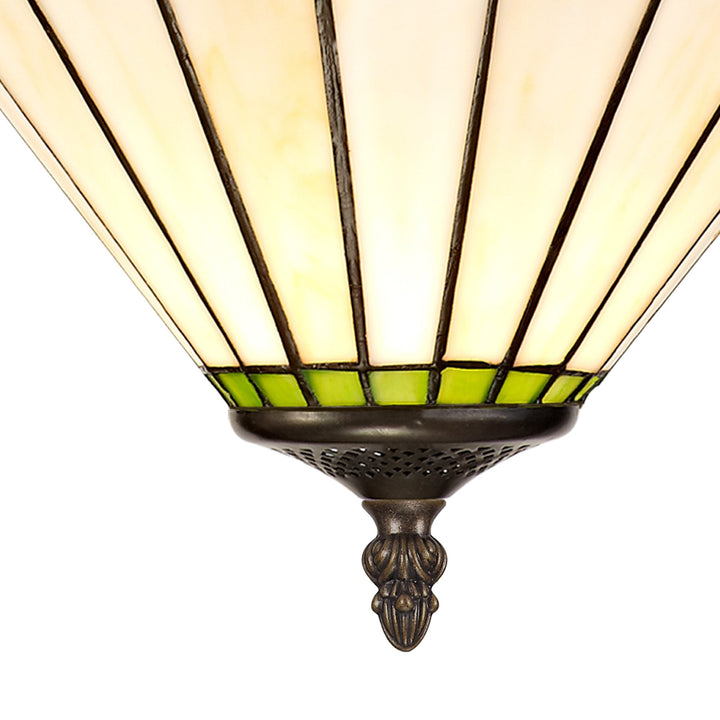 Nelson Lighting NLK02459 Umbrian 2 Light Semi Ceiling With 30cm Tiffany Shade Green/Chrome/Antique Brass