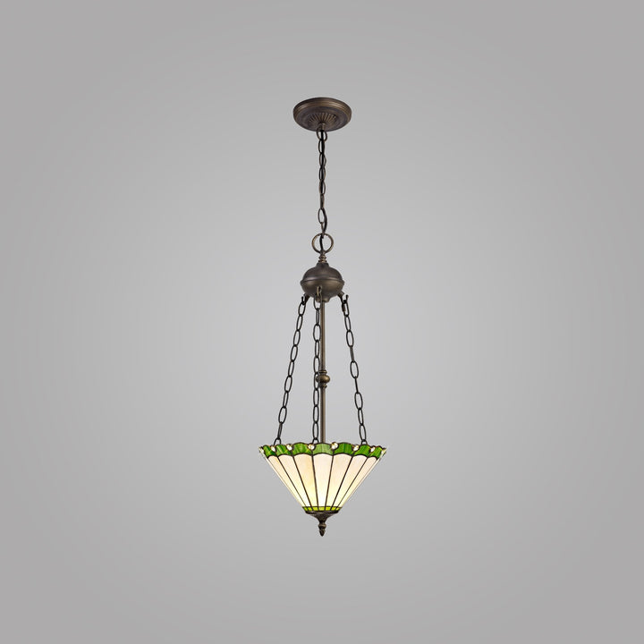 Nelson Lighting NLK02479 Umbrian 2 Light Up Lighter Pendant With 30cm Tiffany Shade Green/Chrome/Antique Brass