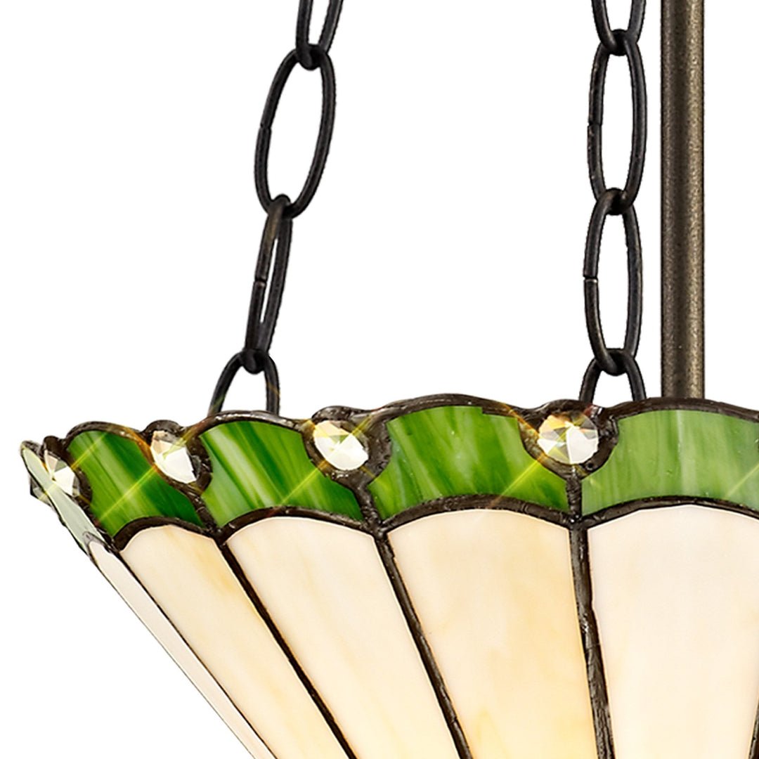 Nelson Lighting NLK02479 Umbrian 2 Light Up Lighter Pendant With 30cm Tiffany Shade Green/Chrome/Antique Brass