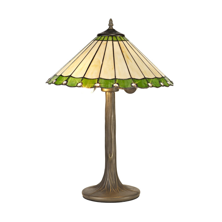 Nelson Lighting NLK02499 Umbrian 2 Light Tree Like Table Lamp With 40cm Tiffany Shade Green/Chrome/Crystal/Brass