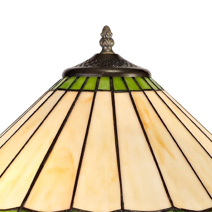 Nelson Lighting NLK02509 Umbrian 2 Light Curved Table Lamp With 40cm Tiffany Shade Green/Chrome/Antique Brass