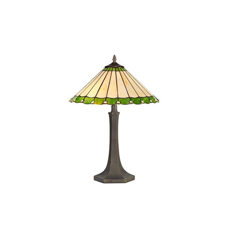 Nelson Lighting NLK02519 Umbrian 2 Light Octagonal Table Lamp With 40cm Tiffany Shade Green/Chrome/Crystal/Brass