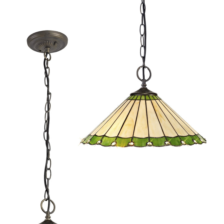 Nelson Lighting NLK02539 Umbrian 2 Light Down Lighter Pendant With 40cm Tiffany Shade Green/Chrome/Crystal/Brass