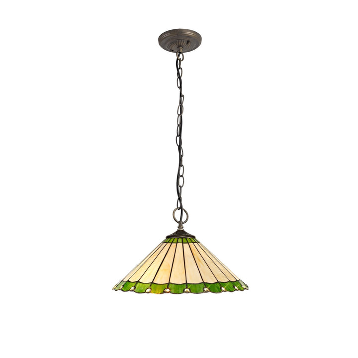 Nelson Lighting NLK02549 Umbrian 3 Light Down Lighter Pendant With 40cm Tiffany Shade Green/Chrome/Crystal/Brass