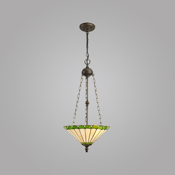 Nelson Lighting NLK02569 Umbrian 3 Light Up Lighter Pendant With 40cm Tiffany Shade Green/Chrome/Antique Brass