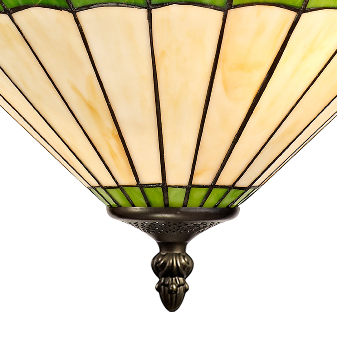 Nelson Lighting NLK02569 Umbrian 3 Light Up Lighter Pendant With 40cm Tiffany Shade Green/Chrome/Antique Brass