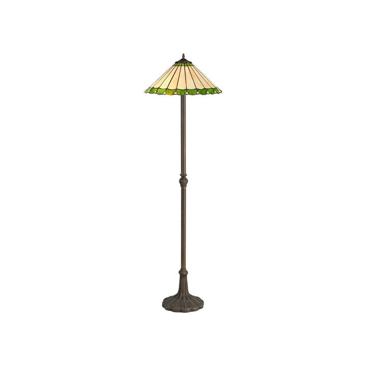 Nelson Lighting NLK02589 Umbrian 2 Light Leaf Design Floor Lamp With 40cm Tiffany Shade Green/Chrome/Brass