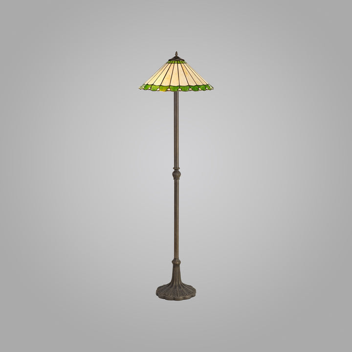 Nelson Lighting NLK02589 Umbrian 2 Light Leaf Design Floor Lamp With 40cm Tiffany Shade Green/Chrome/Brass