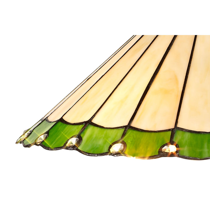 Nelson Lighting NLK02589 Umbrian 2 Light Leaf Design Floor Lamp With 40cm Tiffany Shade Green/Chrome/Brass