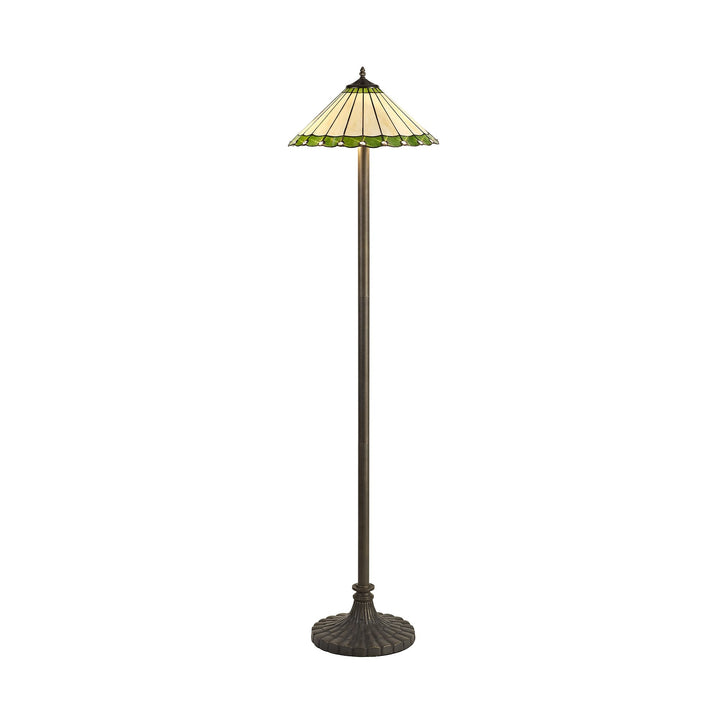 Nelson Lighting NLK02599 Umbrian 2 Light Stepped Design Floor Lamp With 40cm Tiffany Shade Green/Chrome/Brass