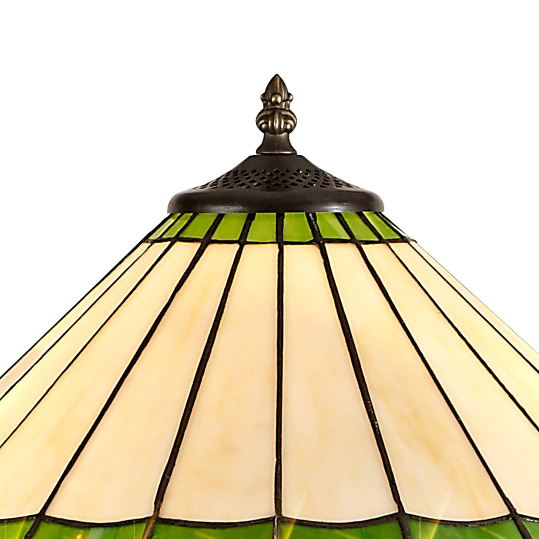 Nelson Lighting NLK02599 Umbrian 2 Light Stepped Design Floor Lamp With 40cm Tiffany Shade Green/Chrome/Brass