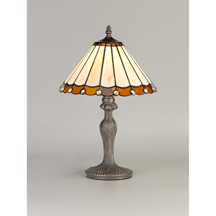 Nelson Lighting NLK02629 Umbrian 1 Light Curved Table Lamp With 30cm Tiffany Shade Amber/Chrome/Antique Brass
