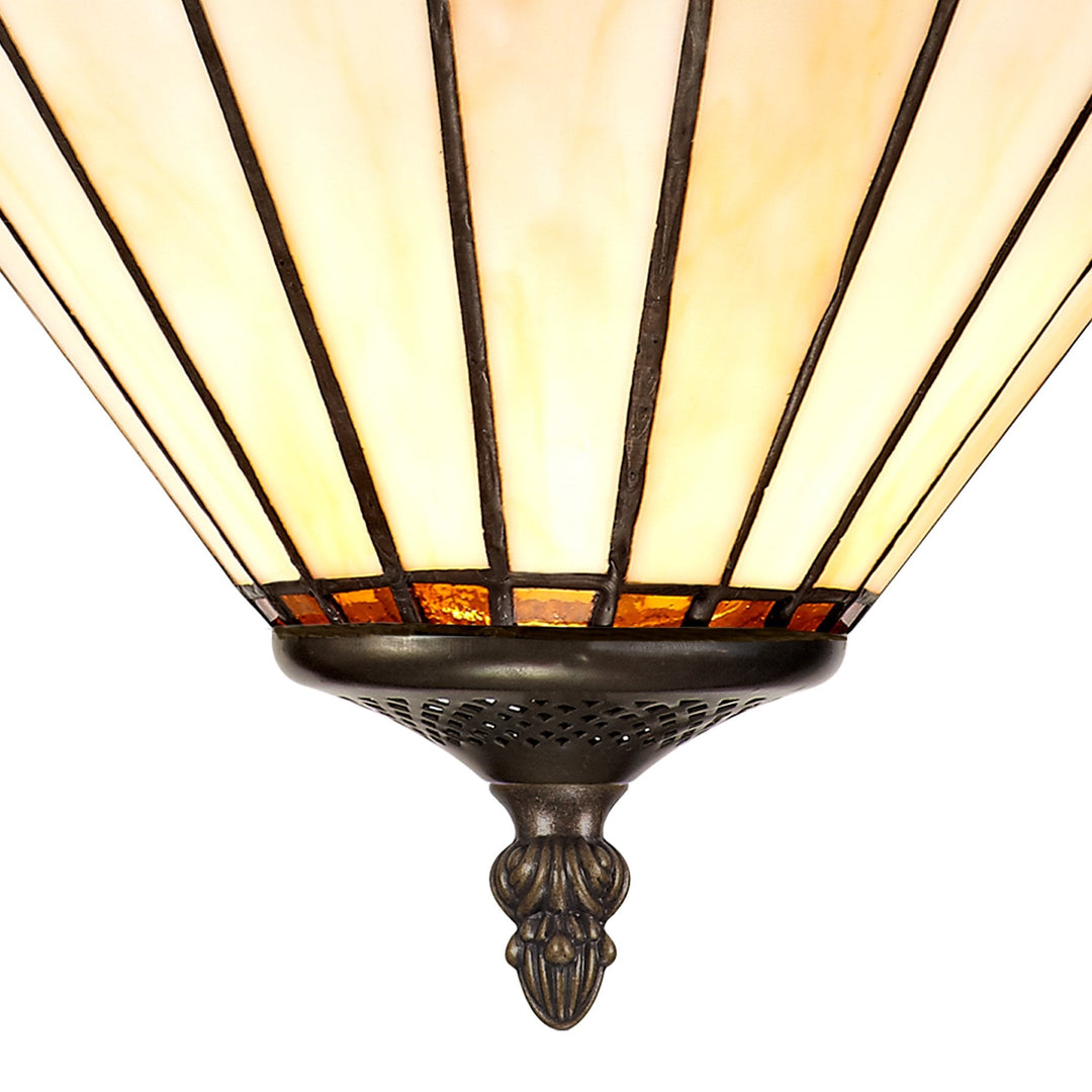 Nelson Lighting NLK02679 Umbrian 2 Light Semi Ceiling With 30cm Tiffany Shade Amber/Chrome/Antique Brass