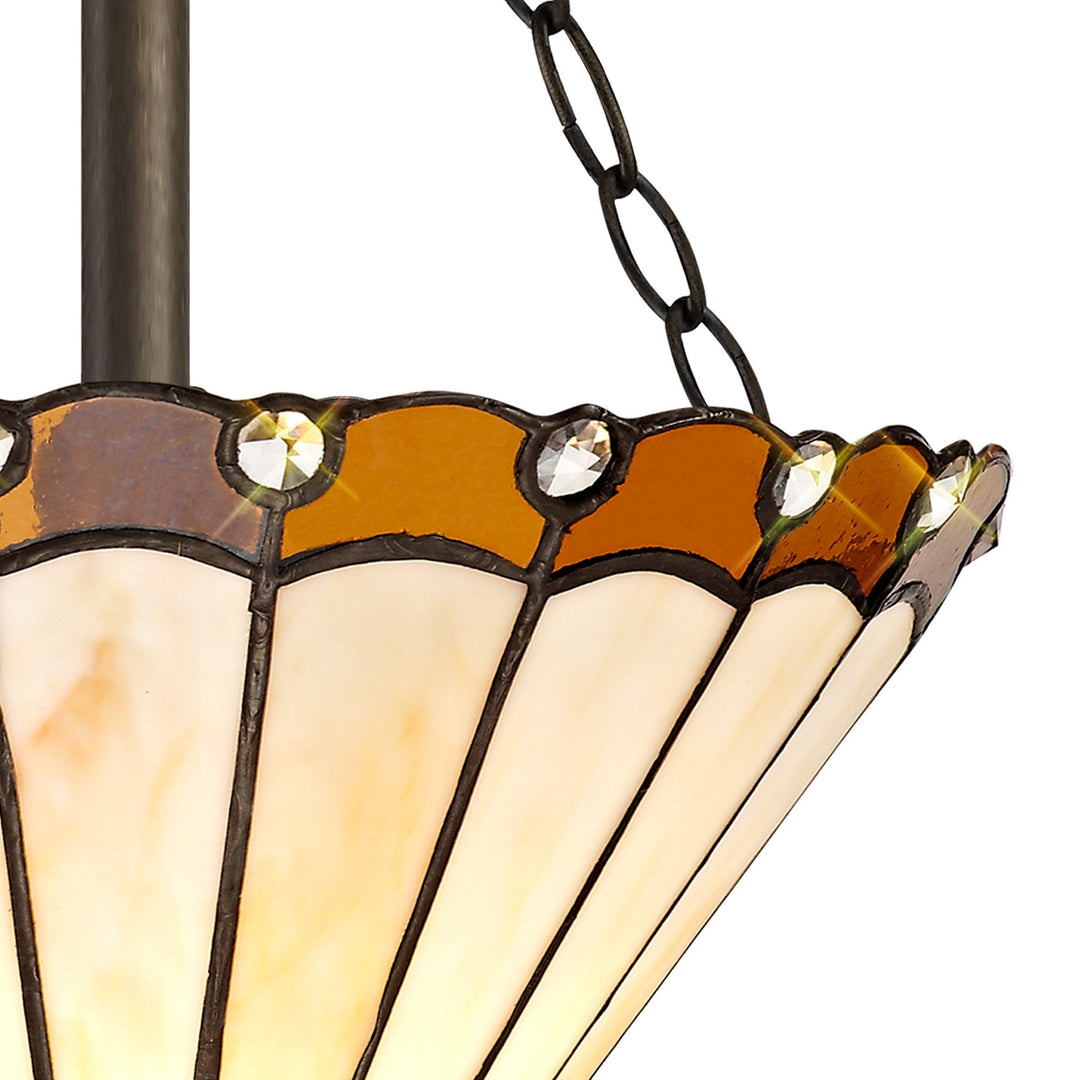 Nelson Lighting NLK02689 Umbrian 3 Light Semi Ceiling With 30cm Tiffany Shade Amber/Chrome/Antique Brass