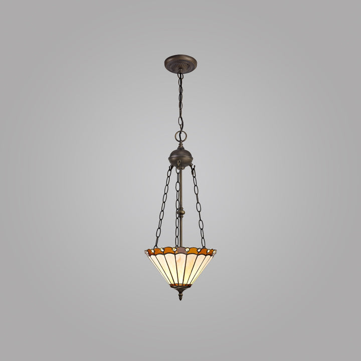Nelson Lighting NLK02699 Umbrian 2 Light Up Lighter Pendant With 30cm Tiffany Shade Amber/Chrome/Antique Brass