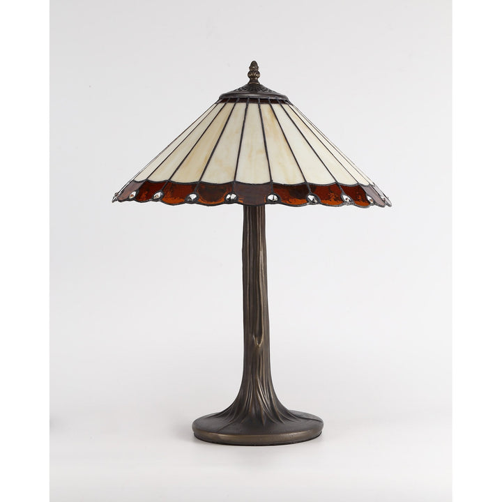 Nelson Lighting NLK02729 Umbrian 2 Light Curved Table Lamp With 40cm Tiffany Shade Amber/Chrome/Antique Brass