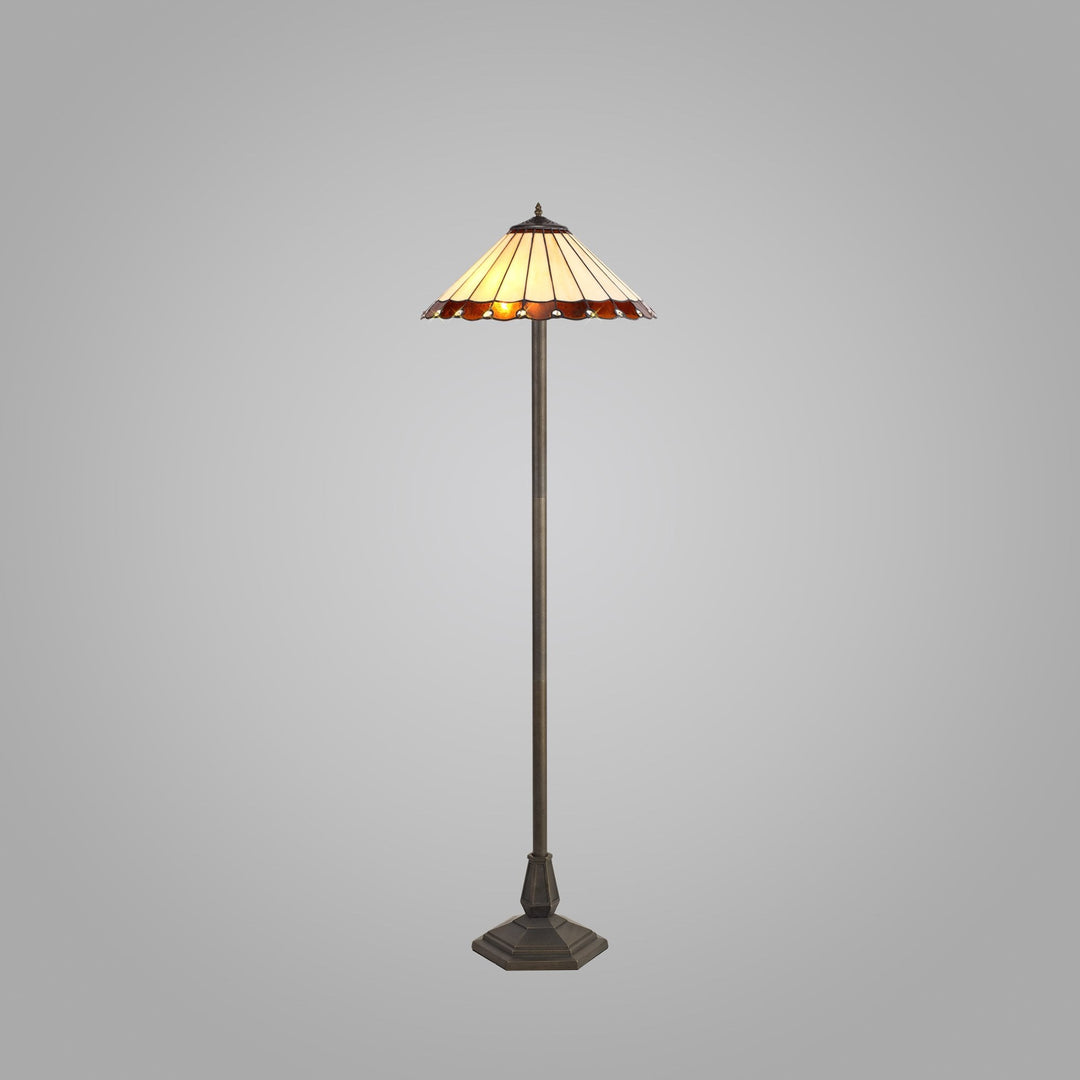 Nelson Lighting NLK02799 Umbrian 2 Light Octagonal Floor Lamp With 40cm Tiffany Shade Amber/Chrome/Crystal/Brass