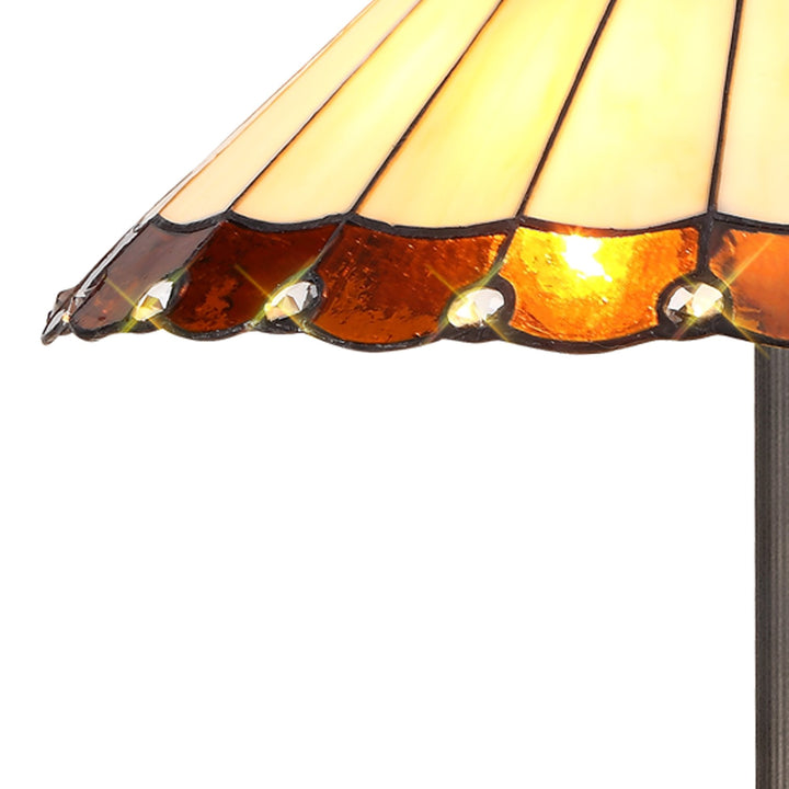 Nelson Lighting NLK02809 Umbrian 2 Light Leaf Design Floor Lamp With 40cm Tiffany Shade Amber/Chrome/Brass