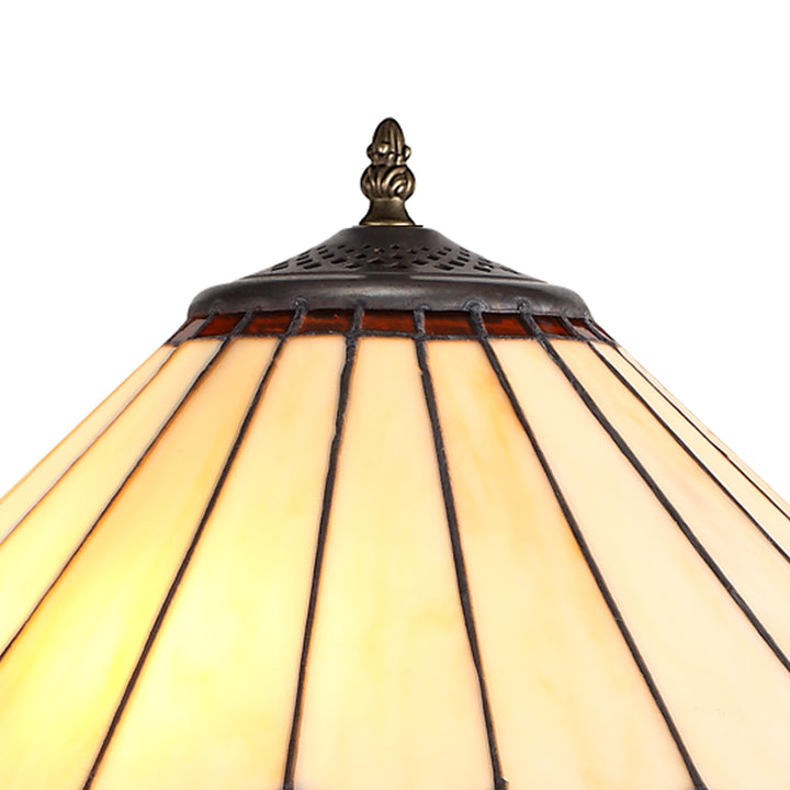 Nelson Lighting NLK02809 Umbrian 2 Light Leaf Design Floor Lamp With 40cm Tiffany Shade Amber/Chrome/Brass