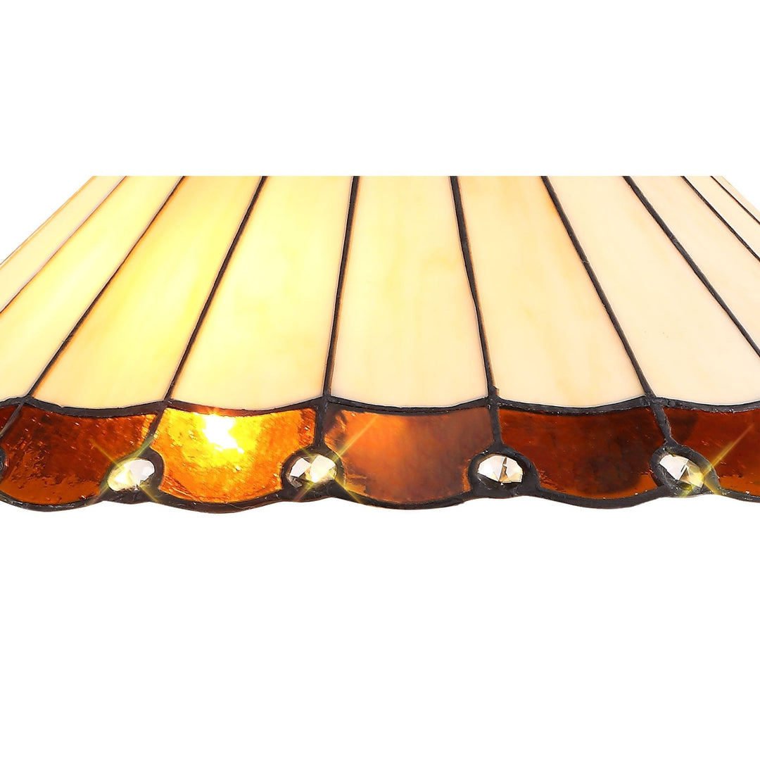 Nelson Lighting NLK02809 Umbrian 2 Light Leaf Design Floor Lamp With 40cm Tiffany Shade Amber/Chrome/Brass