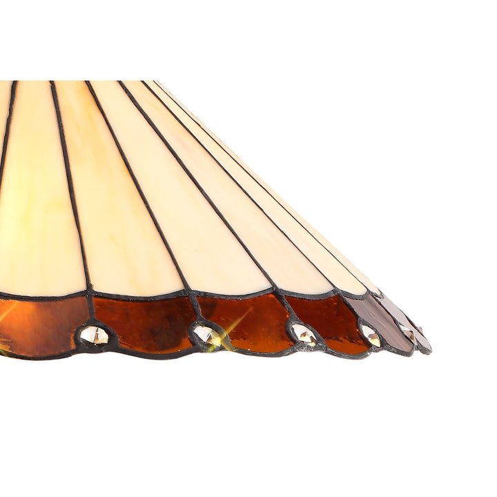 Nelson Lighting NLK02809 Umbrian 2 Light Leaf Design Floor Lamp With 40cm Tiffany Shade Amber/Chrome/Brass