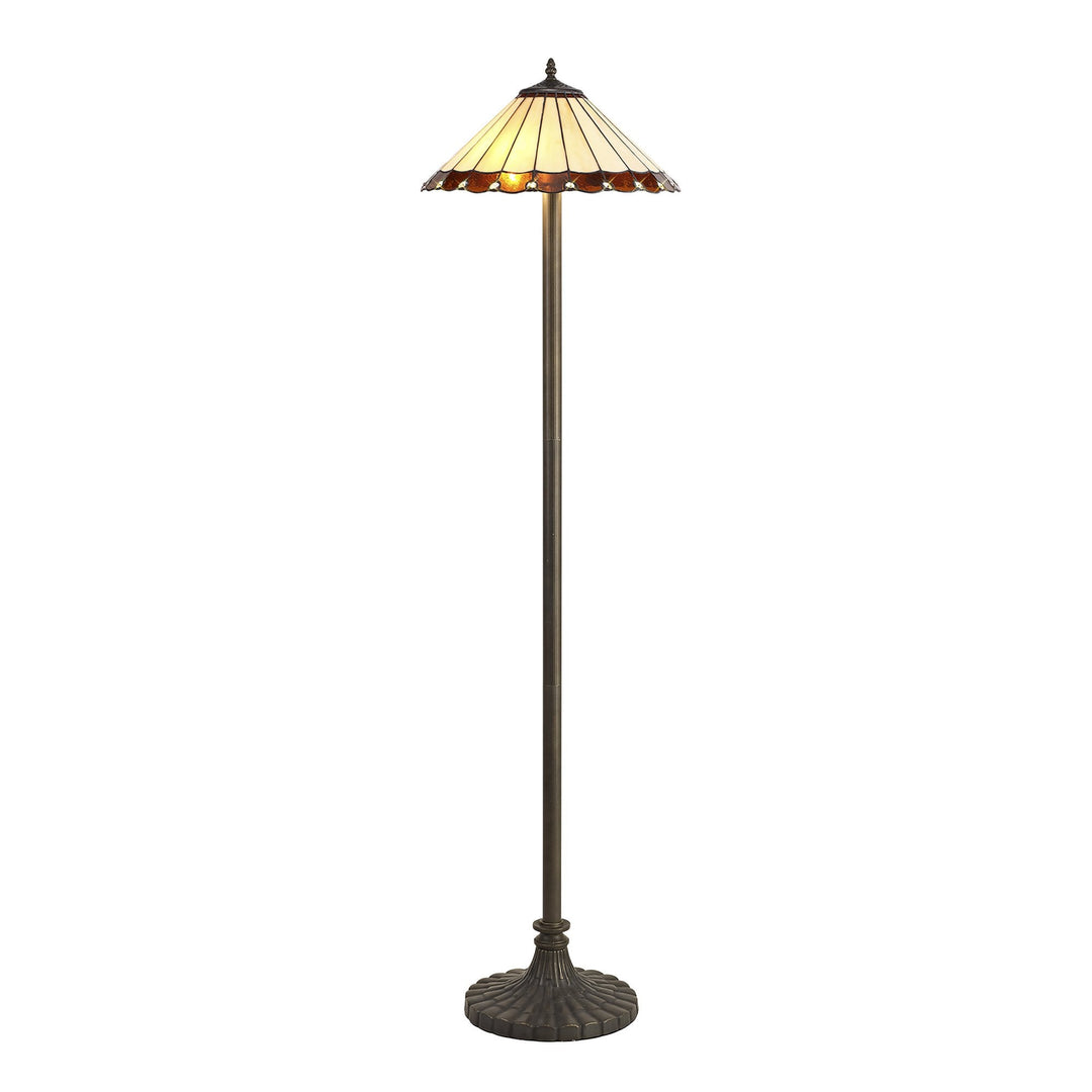 Nelson Lighting NLK02819 Umbrian 2 Light Stepped Design Floor Lamp With 40cm Tiffany Shade Amber/Chrome/Brass