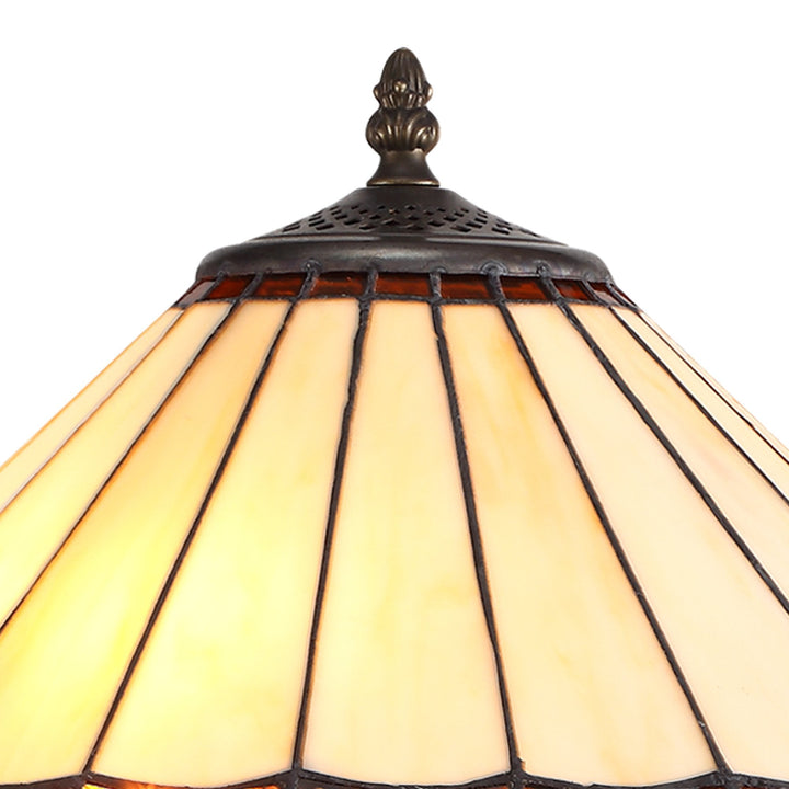 Nelson Lighting NLK02819 Umbrian 2 Light Stepped Design Floor Lamp With 40cm Tiffany Shade Amber/Chrome/Brass