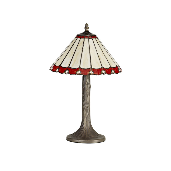 Nelson Lighting NLK02839 Umbrian 1 Light Tree Like Table Lamp With 30cm Tiffany Shade Red/Chrome/Antique Brass