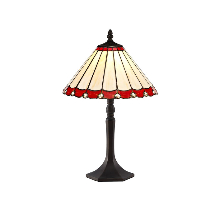 Nelson Lighting NLK02859 Umbrian 1 Light Octagonal Table Lamp With 30cm Tiffany Shade Red/Chrome/Antique Brass