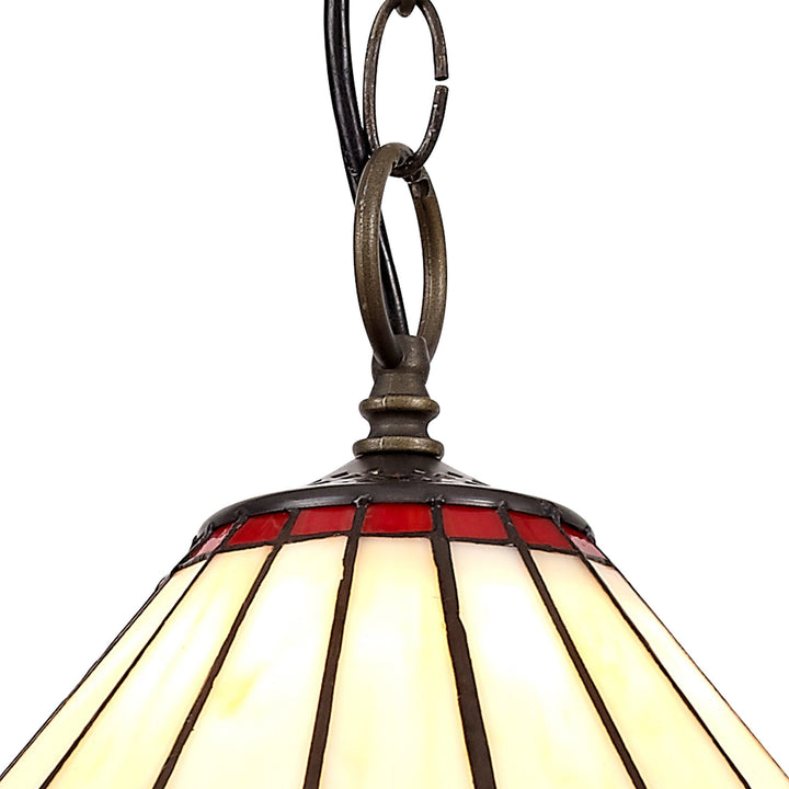 Nelson Lighting NLK02869 Umbrian 1 Light Down Lighter Pendant With 30cm Tiffany Shade Red/Chrome/Antique Brass