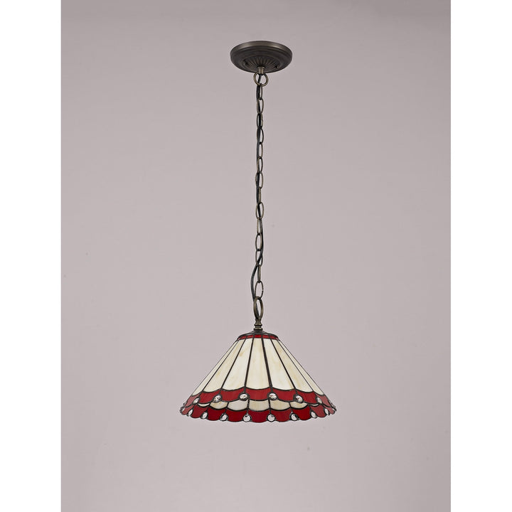 Nelson Lighting NLK02869 Umbrian 1 Light Down Lighter Pendant With 30cm Tiffany Shade Red/Chrome/Antique Brass
