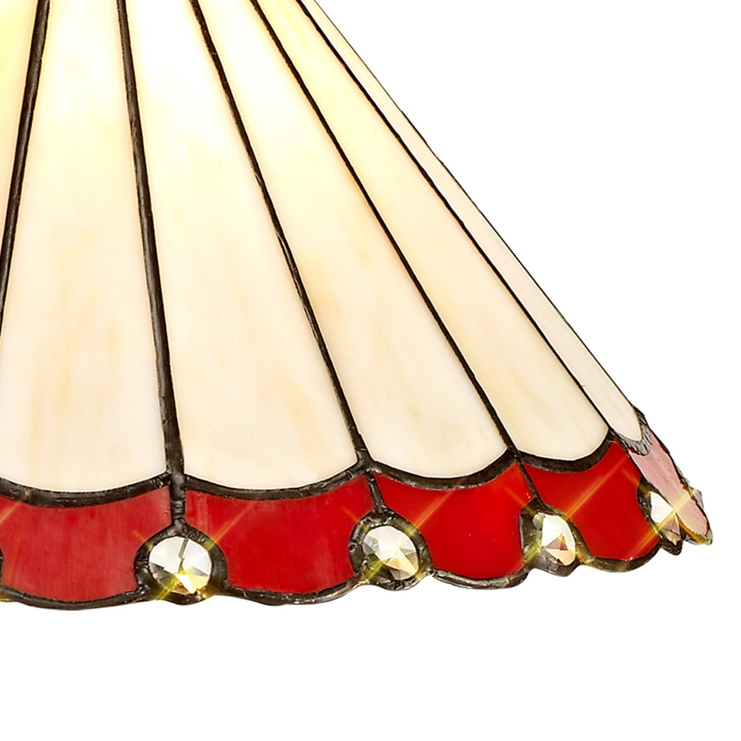 Nelson Lighting NLK02879 Umbrian 2 Light Down Lighter Pendant With 30cm Tiffany Shade Red/Chrome/Antique Brass