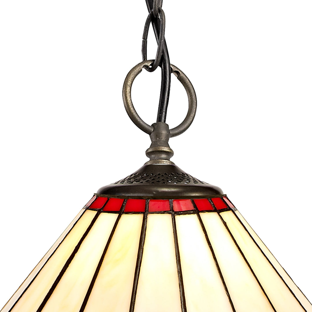 Nelson Lighting NLK02889 Umbrian 3 Light Down Lighter Pendant With 30cm Tiffany Shade Red/Chrome/Antique Brass