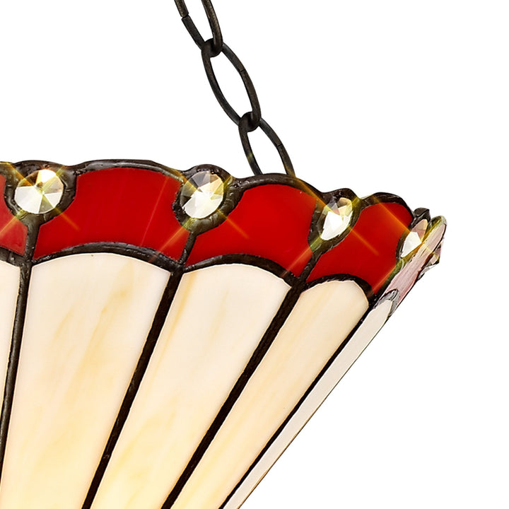 Nelson Lighting NLK02909 Umbrian 3 Light Semi Ceiling With 30cm Tiffany Shade Red/Chrome/Antique Brass