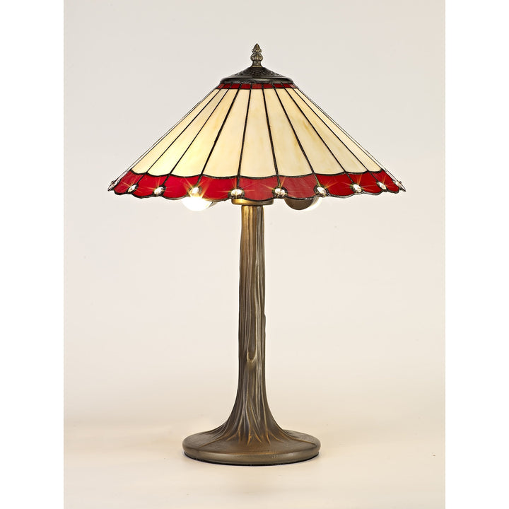 Nelson Lighting NLK02939 Umbrian 2 Light Tree Like Table Lamp With 40cm Tiffany Shade Red/Chrome/Antique Brass