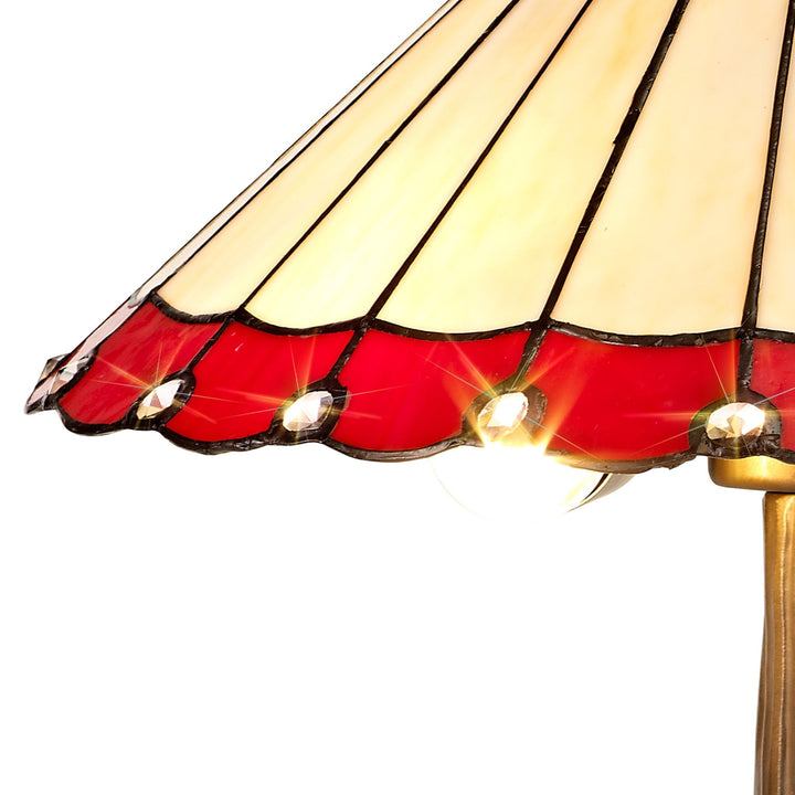 Nelson Lighting NLK02939 Umbrian 2 Light Tree Like Table Lamp With 40cm Tiffany Shade Red/Chrome/Antique Brass