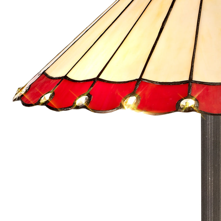 Nelson Lighting NLK03019 Umbrian 2 Light Octagonal Floor Lamp With 40cm Tiffany Shade Red/Chrome/Antique Brass