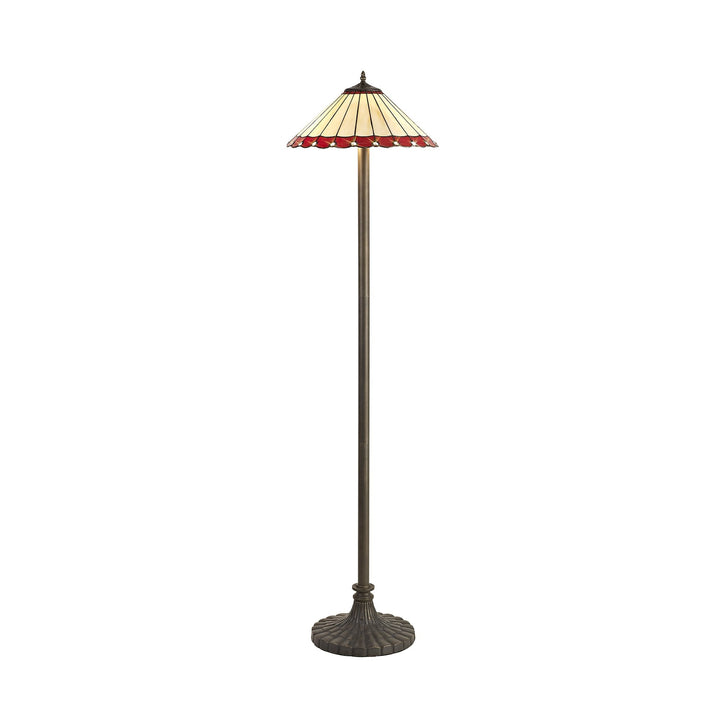 Nelson Lighting NLK03039 Umbrian 2 Light Stepped Design Floor Lamp With 40cm Tiffany Shade Red/Chrome/Brass