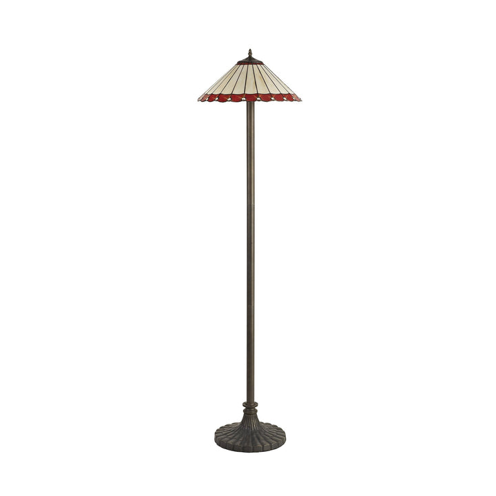 Nelson Lighting NLK03039 Umbrian 2 Light Stepped Design Floor Lamp With 40cm Tiffany Shade Red/Chrome/Brass